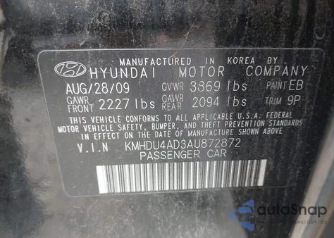 2010 Hyundai Elantra Se z USA, uszkodzony, nr VIN KMHDU4AD3AU872872